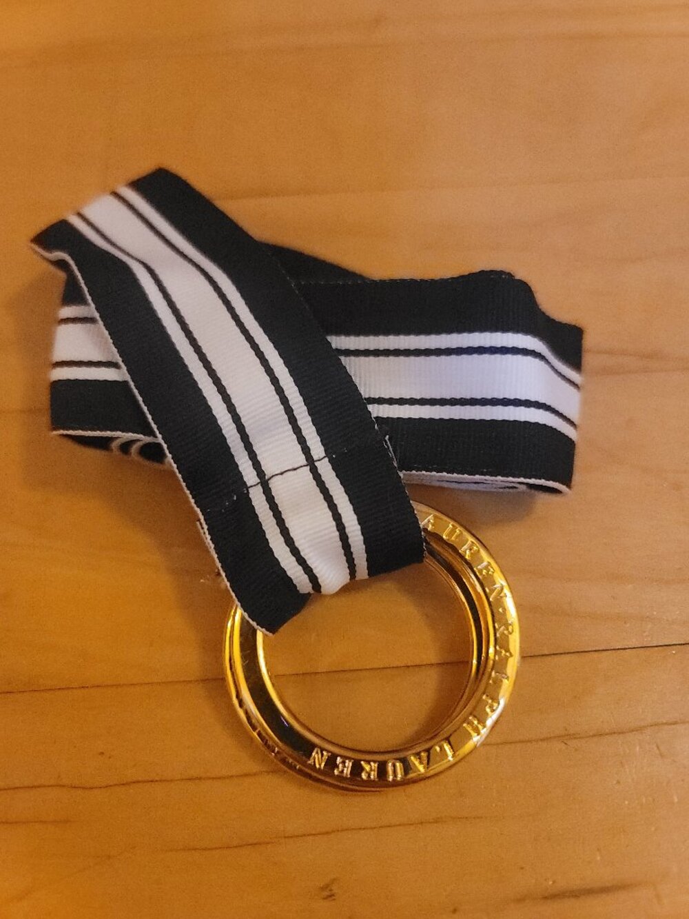 Ralph Lauren Skinny Canvas Ribbon Belt Gold Navy White Stripe Nautical Preppy